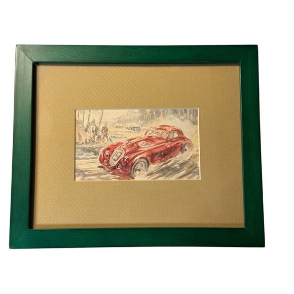 3 Framed Prewar Auto Racing Mag Prints the style of Peter Helck Jaguar Bentley - Picture 3 of 9